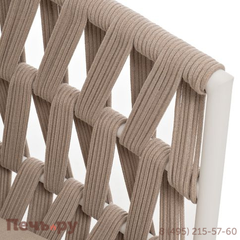 "Диего" диван 2-местный плетеный из роупа, каркас алюминий белый муар, роуп бежевый круглый, ткань бежевая 035 фото 6