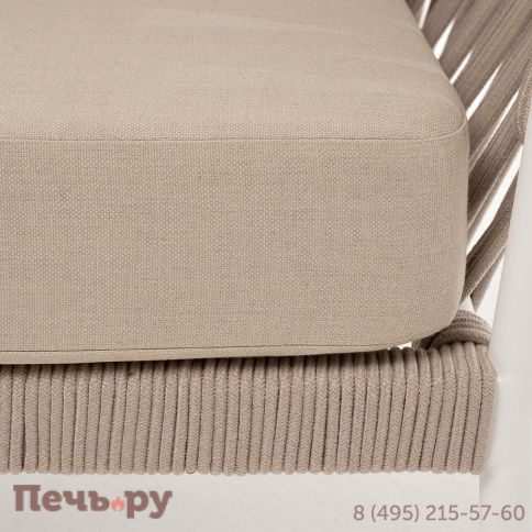 "Диего" диван 2-местный плетеный из роупа, каркас алюминий белый муар, роуп бежевый круглый, ткань бежевая 035 фото 7