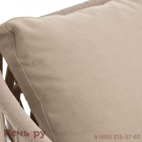 "Диего" диван 2-местный плетеный из роупа, каркас алюминий белый муар, роуп бежевый круглый, ткань бежевая 052 фото 4