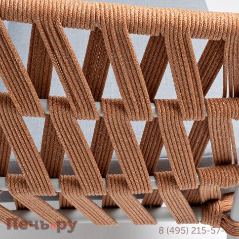 "Диего" диван 2-местный плетеный из роупа, каркас алюминий светло-серый (RAL7035) муар, роуп оранжевый меланж круглый, ткань светло-серая фото 5