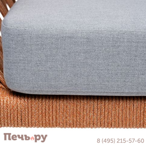 "Диего" диван 2-местный плетеный из роупа, каркас алюминий светло-серый (RAL7035) муар, роуп оранжевый меланж круглый, ткань светло-серая фото 9