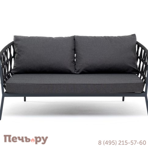 "Диего" диван 2-местный плетеный из роупа, каркас алюминий темно-серый (RAL7024) муар, роуп темно-серый круглый, ткань темно-серая 027 фото 2