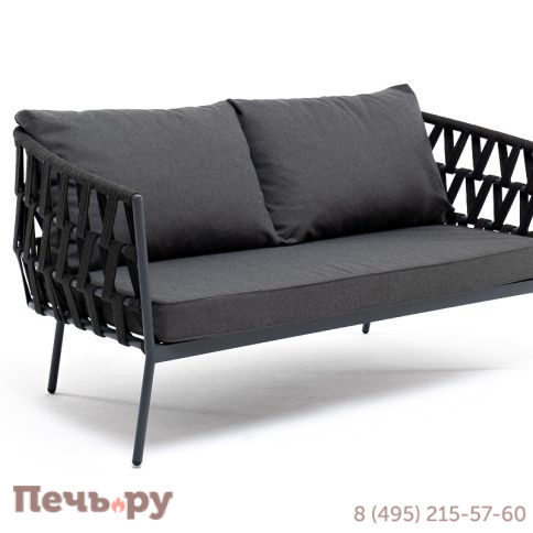 "Диего" диван 2-местный плетеный из роупа, каркас алюминий темно-серый (RAL7024) муар, роуп темно-серый круглый, ткань темно-серая 027 фото 3