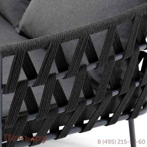 "Диего" диван 2-местный плетеный из роупа, каркас алюминий темно-серый (RAL7024) муар, роуп темно-серый круглый, ткань темно-серая 027 фото 4