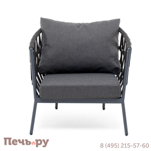 "Диего" кресло плетеное из роупа, каркас алюминий темно-серый (RAL7024) муар, роуп темно-серый круглый, ткань темно-серая 027 фото 3