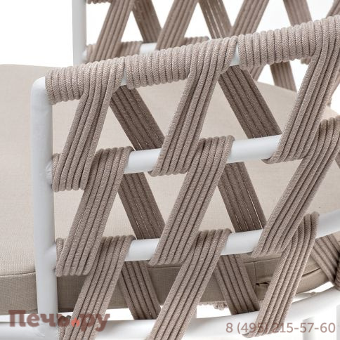 "Диего" стул плетеный из роупа, каркас из стали белый муар, роуп бежевый круглый, ткань бежевая 052 фото 5