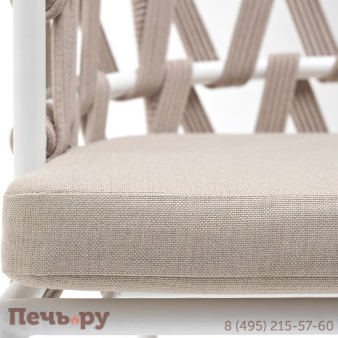 "Диего" стул плетеный из роупа, каркас из стали белый муар, роуп бежевый круглый, ткань бежевая 052 фото 8