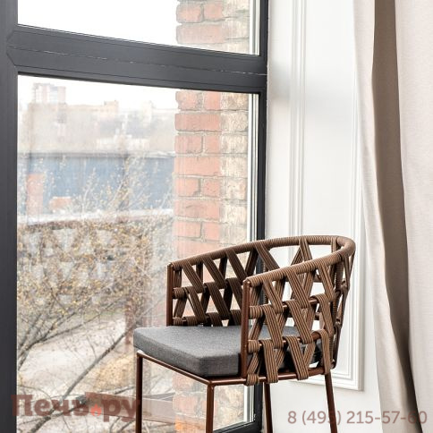 "Диего" стул плетеный из роупа, каркас из стали коричневый (RAL8016) муар, роуп коричневый круглый, ткань серая фото 10