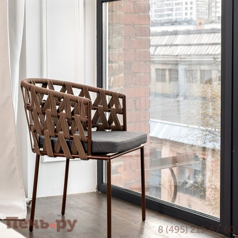 "Диего" стул плетеный из роупа, каркас из стали коричневый (RAL8016) муар, роуп коричневый круглый, ткань серая фото 11