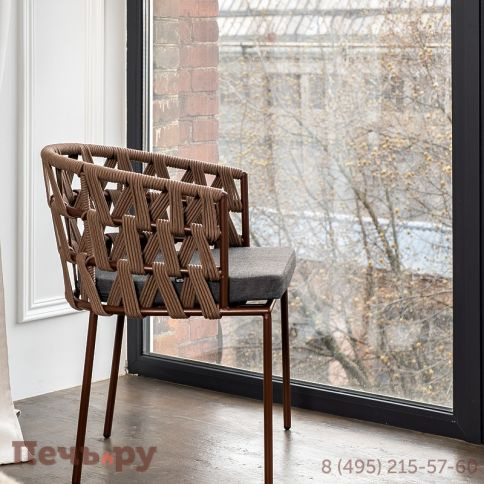 "Диего" стул плетеный из роупа, каркас из стали коричневый (RAL8016) муар, роуп коричневый круглый, ткань серая фото 12