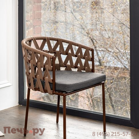 "Диего" стул плетеный из роупа, каркас из стали коричневый (RAL8016) муар, роуп коричневый круглый, ткань серая фото 13