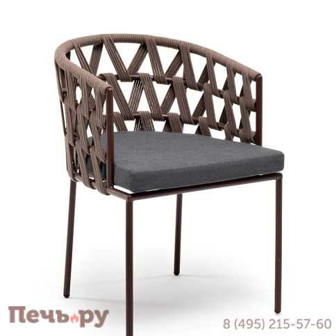 "Диего" стул плетеный из роупа, каркас из стали коричневый (RAL8016) муар, роуп коричневый круглый, ткань серая фото 2