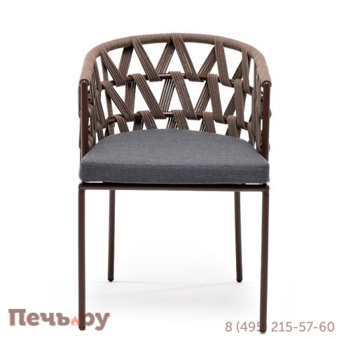"Диего" стул плетеный из роупа, каркас из стали коричневый (RAL8016) муар, роуп коричневый круглый, ткань серая фото 3