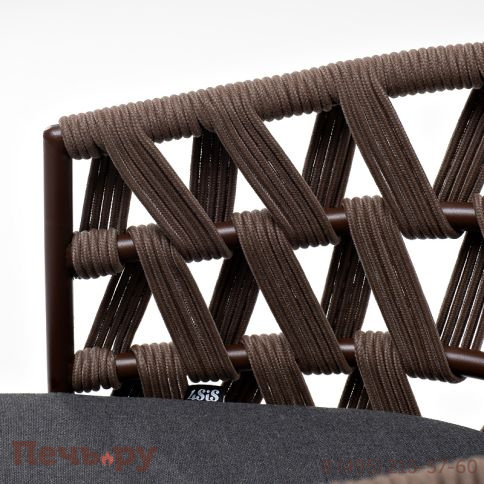 "Диего" стул плетеный из роупа, каркас из стали коричневый (RAL8016) муар, роуп коричневый круглый, ткань серая фото 4