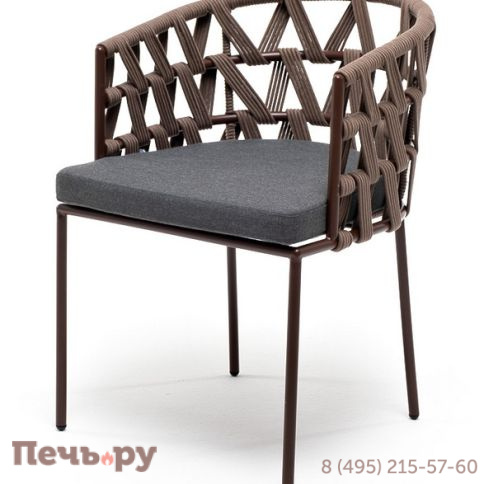 "Диего" стул плетеный из роупа, каркас из стали коричневый (RAL8016) муар, роуп коричневый круглый, ткань серая фото