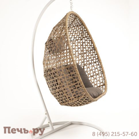 "Флоренция" подвесное кресло-кокон из искусственного ротанга, цвет соломенный с серой подушкой фото 11