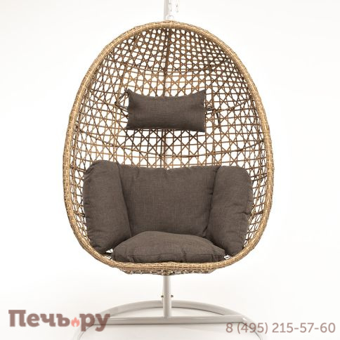 "Флоренция" подвесное кресло-кокон из искусственного ротанга, цвет соломенный с серой подушкой фото 12