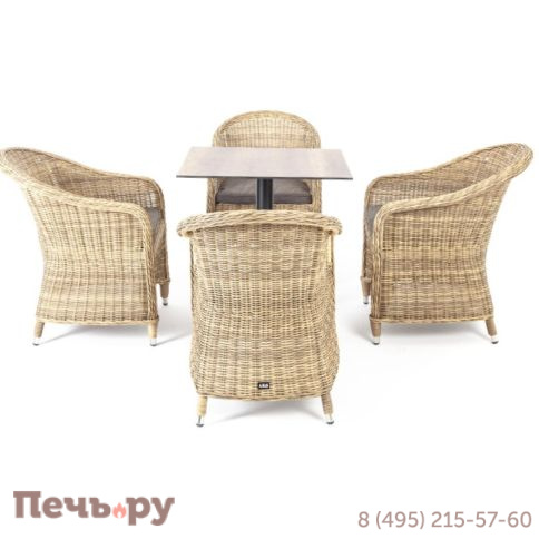 "Каффе" обеденная группа на 4 персоны, стулья соломенные фото 2