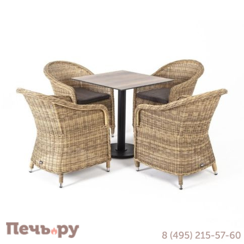 "Каффе" обеденная группа на 4 персоны, стулья соломенные фото