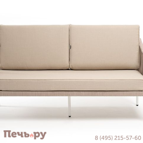 "Канны" диван 2-местный плетеный из роупа, каркас алюминий белый муар, роуп бежевый круглый, ткань бежевая 052 фото 2