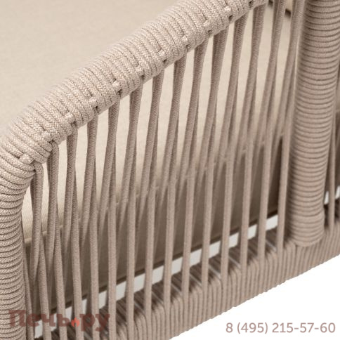 "Канны" диван 2-местный плетеный из роупа, каркас алюминий белый муар, роуп бежевый круглый, ткань бежевая 052 фото 4