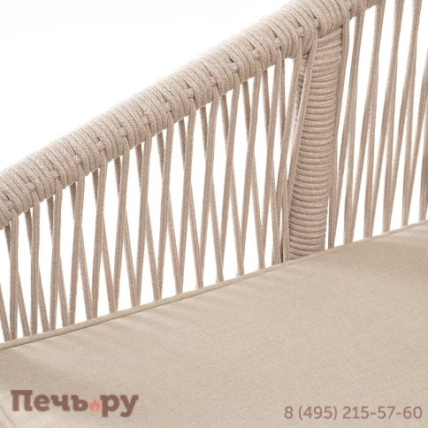 "Канны" диван 2-местный плетеный из роупа, каркас алюминий белый муар, роуп бежевый круглый, ткань бежевая 052 фото 5