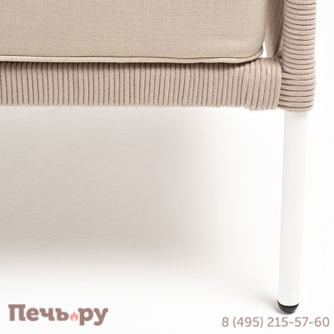 "Канны" диван 2-местный плетеный из роупа, каркас алюминий белый муар, роуп бежевый круглый, ткань бежевая 052 фото 6