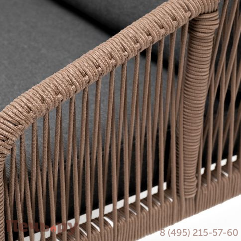 "Канны" диван 2-местный плетеный из роупа, каркас алюминий белый, роуп коричневый круглый, ткань серая фото 4