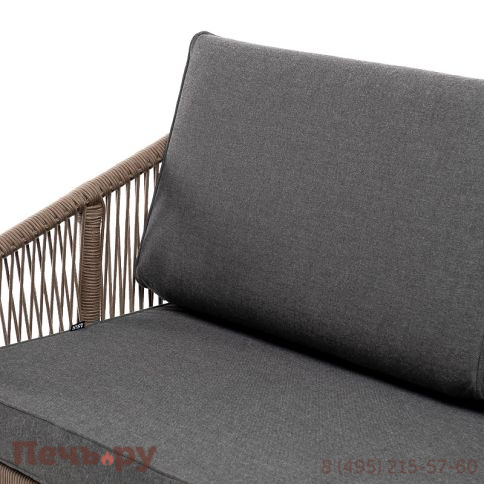 "Канны" диван 2-местный плетеный из роупа, каркас алюминий белый, роуп коричневый круглый, ткань серая фото 5