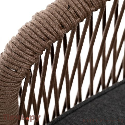 "Канны" диван 2-местный плетеный из роупа, каркас алюминий белый, роуп коричневый круглый, ткань серая фото 6