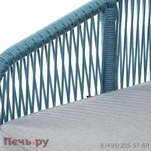 "Канны" диван 2-местный плетеный из роупа, каркас алюминий светло-серый (RAL7035) муар, роуп бирюзовый круглый, ткань светло-серая фото 8