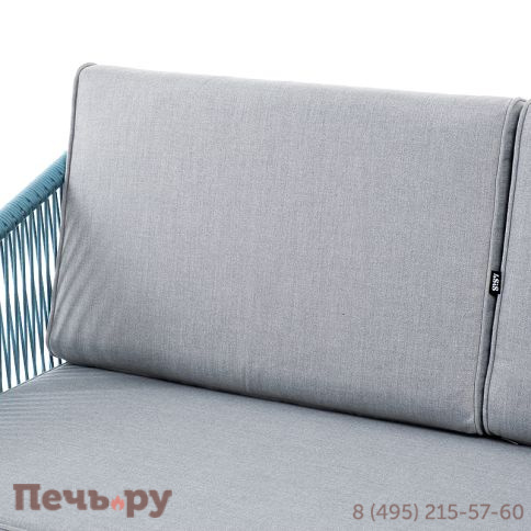 "Канны" диван 2-местный плетеный из роупа, каркас алюминий светло-серый (RAL7035) муар, роуп бирюзовый круглый, ткань светло-серая фото 9