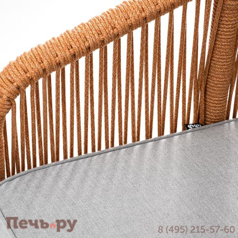 "Канны" диван 2-местный плетеный из роупа, каркас алюминий светло-серый (RAL7035) муар, роуп оранжевый меланж круглый, ткань светло-серая фото 5