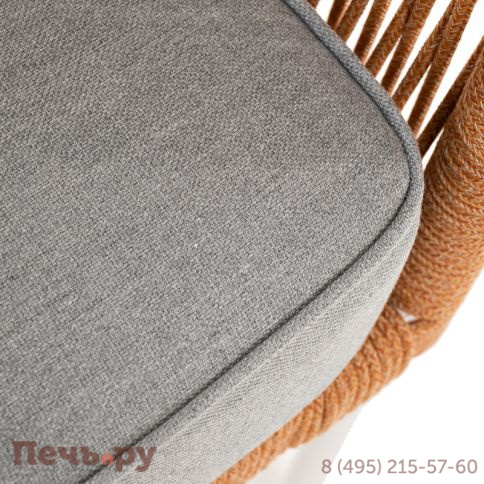 "Канны" диван 2-местный плетеный из роупа, каркас алюминий светло-серый (RAL7035) муар, роуп оранжевый меланж круглый, ткань светло-серая фото 7