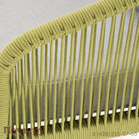 "Канны" диван 2-местный плетеный из роупа, каркас алюминий светло-серый (RAL7035) муар, роуп салатовый меланж круглый, ткань светло-серая фото 4