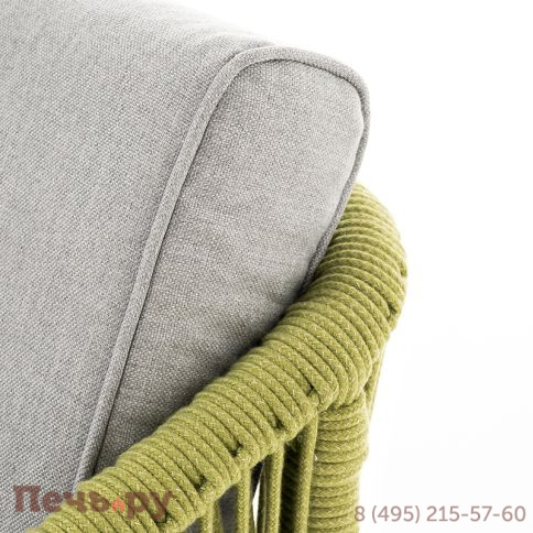 "Канны" диван 2-местный плетеный из роупа, каркас алюминий светло-серый (RAL7035) муар, роуп салатовый меланж круглый, ткань светло-серая фото 6