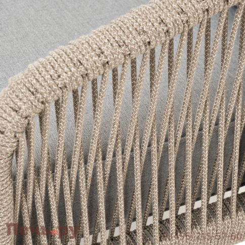 "Канны" диван 2-местный плетеный из роупа, каркас алюминий светло-серый (RAL7035) шагрень, роуп серый меланж круглый, ткань светло-серая фото 4