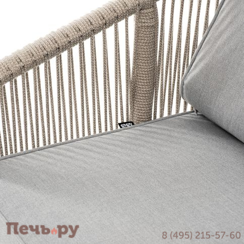 "Канны" диван 2-местный плетеный из роупа, каркас алюминий светло-серый (RAL7035) шагрень, роуп серый меланж круглый, ткань светло-серая фото 5