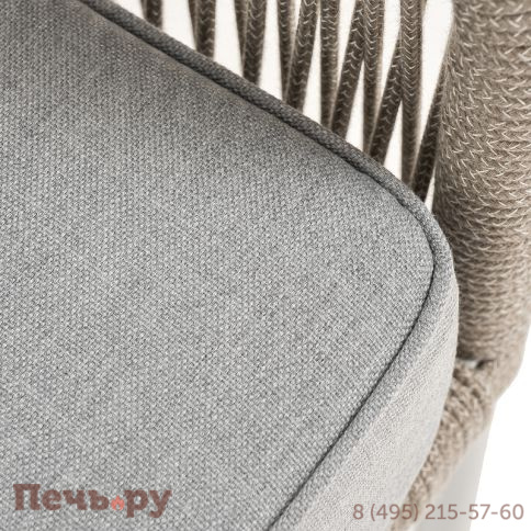 "Канны" диван 2-местный плетеный из роупа, каркас алюминий светло-серый (RAL7035) шагрень, роуп серый меланж круглый, ткань светло-серая фото 7