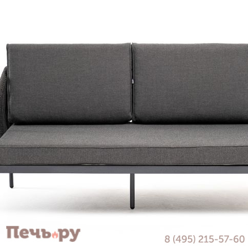 "Канны" диван 2-местный плетеный из роупа, каркас алюминий темно-серый (RAL7024) муар, роуп темно-серый круглый, ткань темно-серая 027 фото 2