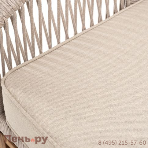 "Канны" диван 2-местный плетеный из роупа, основание дуб, роуп бежевый круглый, ткань бежевая 052 фото 10