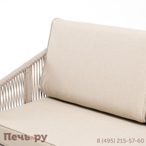 "Канны" диван 2-местный плетеный из роупа, основание дуб, роуп бежевый круглый, ткань бежевая 052 фото 7