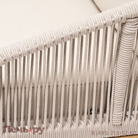 "Канны" диван 2-местный плетеный из роупа, основание дуб, роуп бежевый круглый, ткань бежевая 052 фото 8