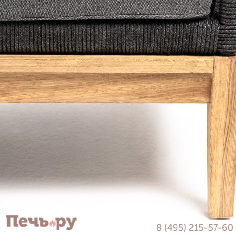 "Канны" диван 2-местный плетеный из роупа, основание дуб, роуп темно-серый круглый, ткань темно-серая 027 фото 4