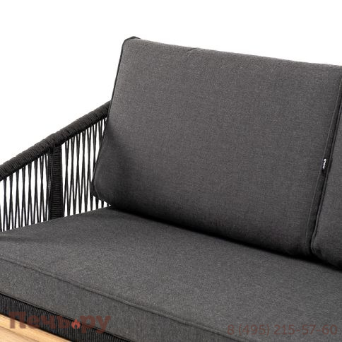 "Канны" диван 2-местный плетеный из роупа, основание дуб, роуп темно-серый круглый, ткань темно-серая 027 фото 9