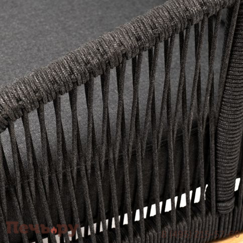 "Канны" диван 3-местный плетеный из роупа, основание дуб, роуп темно-серый круглый, ткань темно-серая 027 фото 4