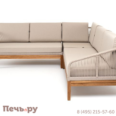 "Канны" диван модульный плетеный из роупа, основание дуб, роуп бежевый круглый, ткань бежевая 052 фото 2