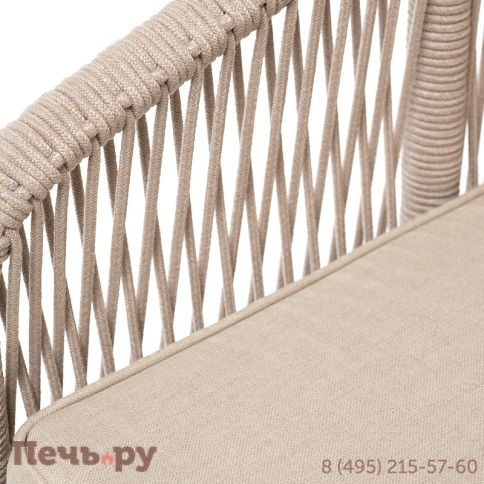 "Канны" кресло плетеное из роупа, каркас алюминий белый, муар, роуп бежевый круглый, ткань бежевая 052 фото 5