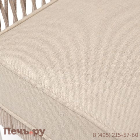 "Канны" кресло плетеное из роупа, каркас алюминий белый, муар, роуп бежевый круглый, ткань бежевая 052 фото 7