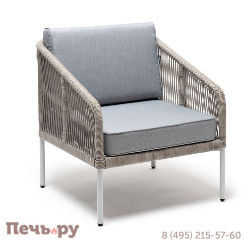 "Канны" кресло плетеное из роупа, каркас алюминий светло-серый (RAL7035) муар, роуп серый меланж круглый, ткань светло-серая фото 3